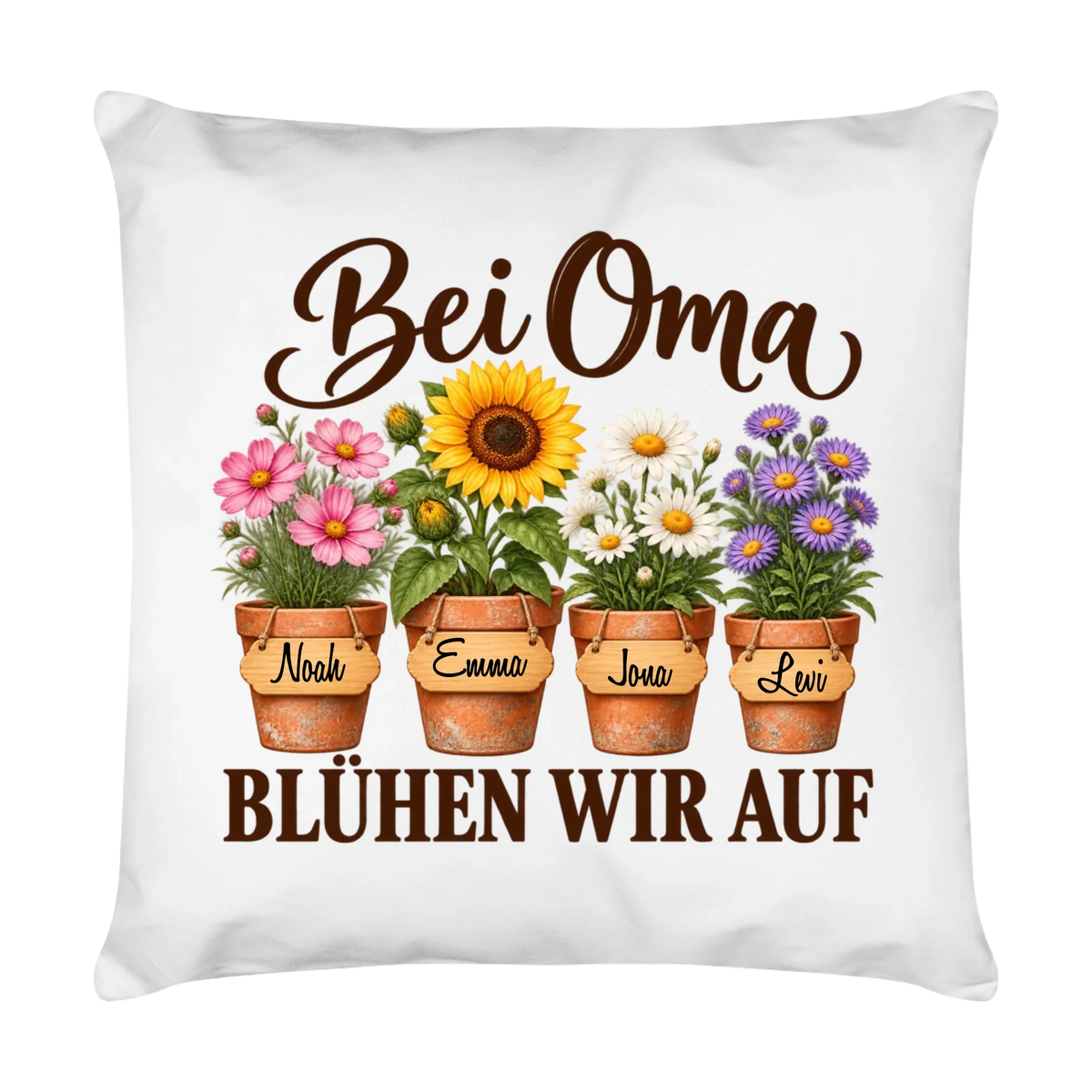 Personalisiertes Kissen "Bei Oma blühen wir auf"