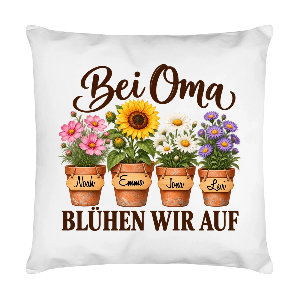 Personalisiertes Kissen "Bei Oma blühen wir auf"