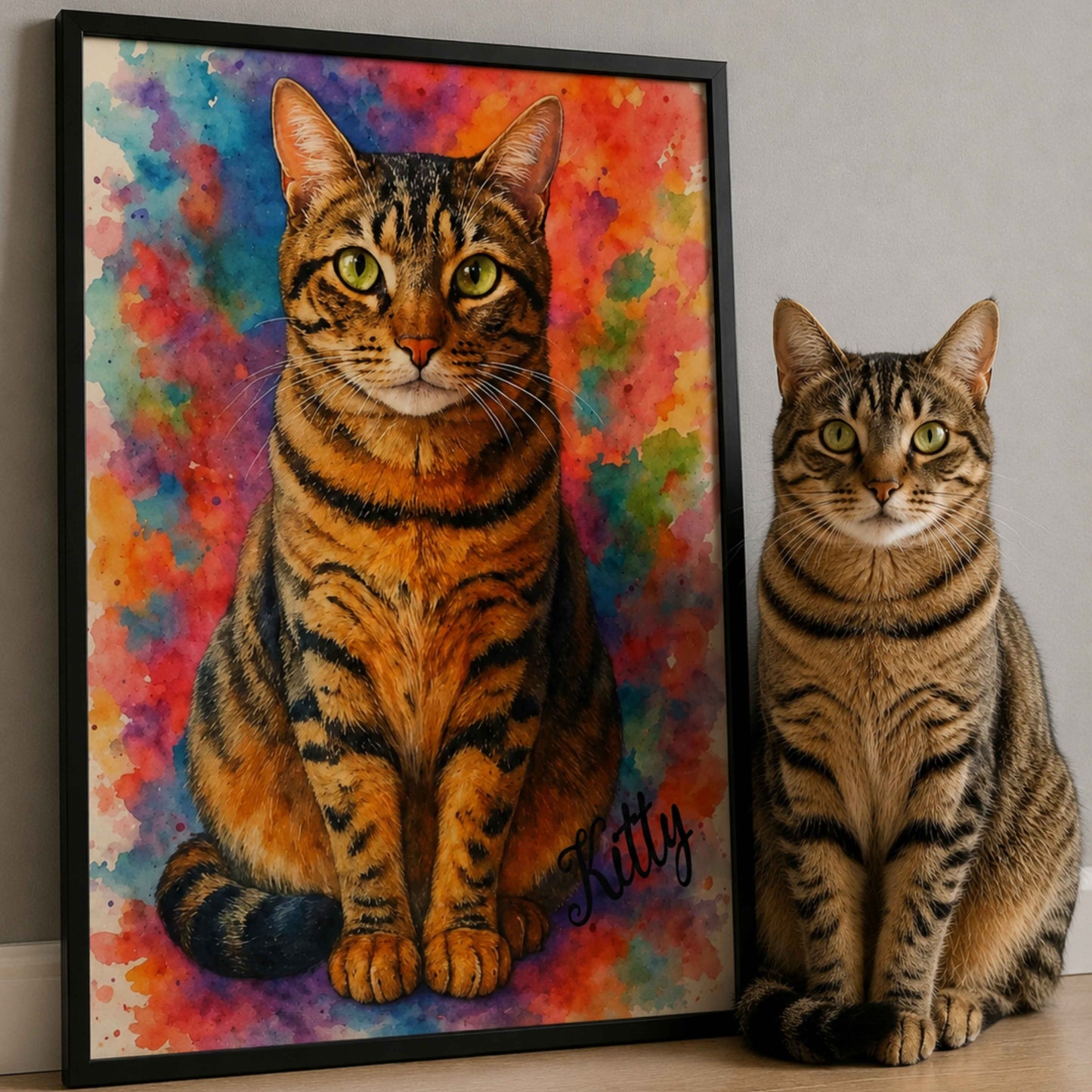 Personalisiertes Katzen-Poster „Wasserfarben“
