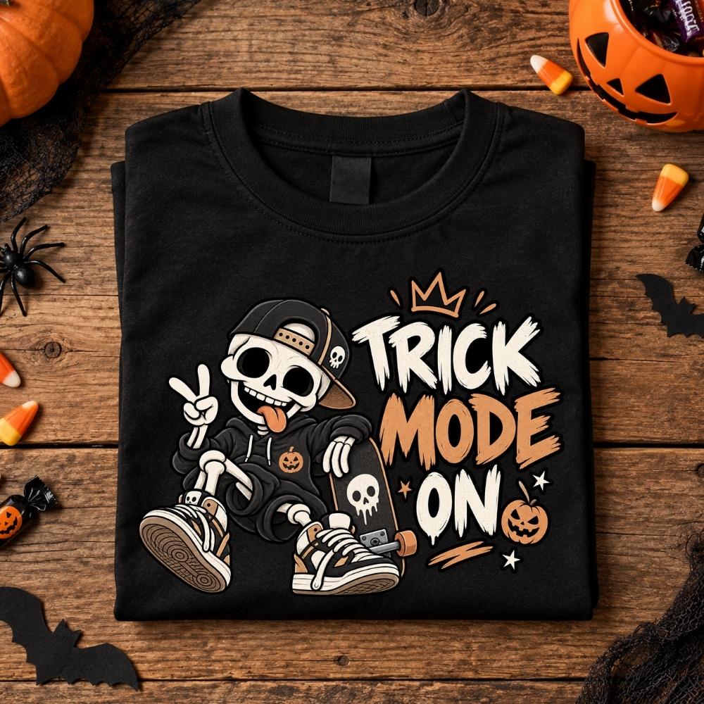 Kids Halloween Shirt - Trick Mode On Skeleton
