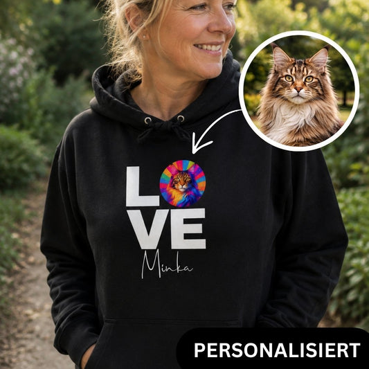 Personalisierter Katzen Hoodie "Popart Love"