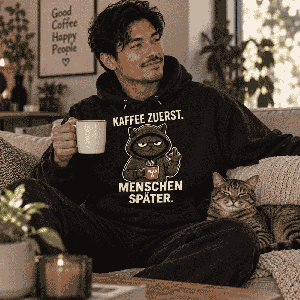 Premium Hoodie "Coffee First."
