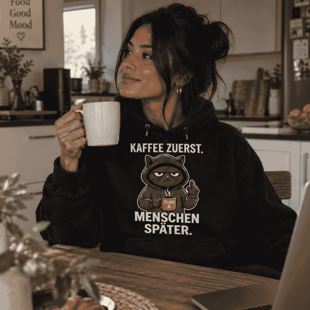 Premium Hoodie "Coffee First."